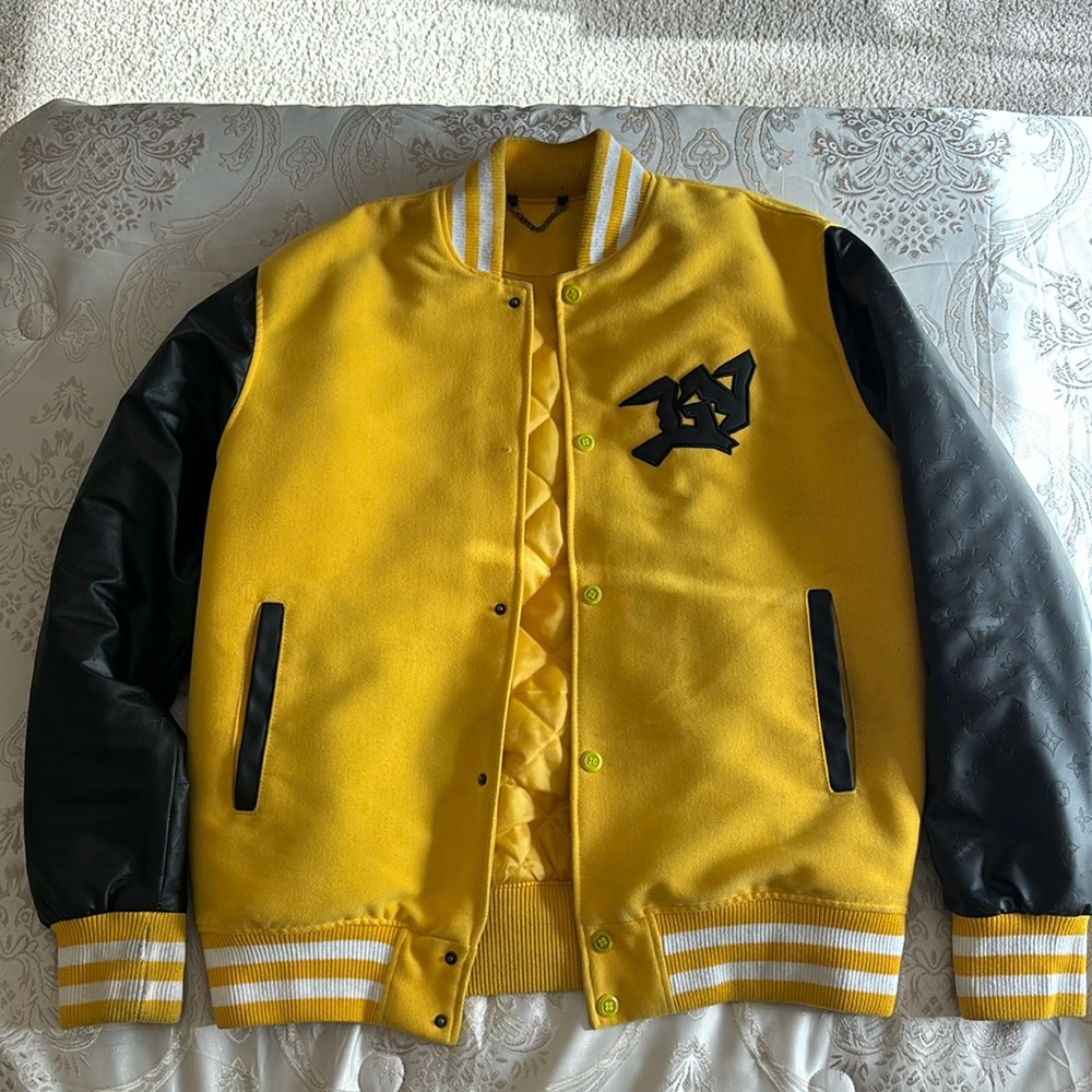 Lightly worn Louis Vuitton Black and Yellow Monogram Mask Varsity Jacket